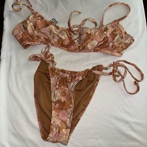 Xhilaration Brown and Pink Bikini Set with Tie Straps
